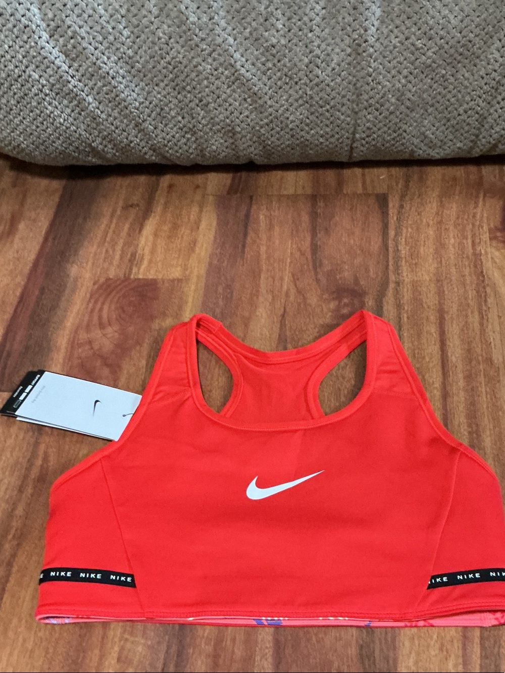 Nike girls Bright Red Racerback Sports Bra with White Swoosh nwt  Xl